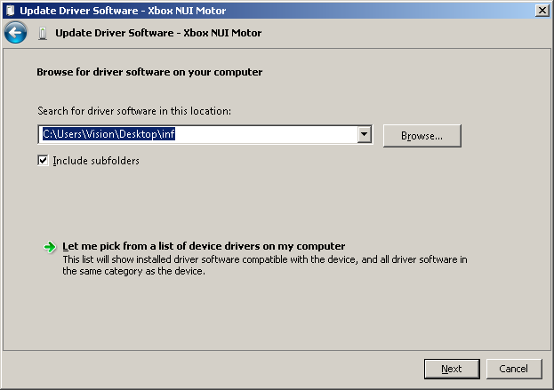 Select the location of extracted driver and click Next