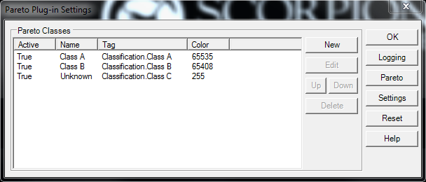 Pareto Plug-in main screen